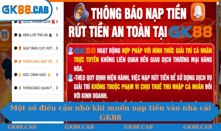 Một số điều cần nhớ khi muốn nạp tiền vào nhà cái GK88
