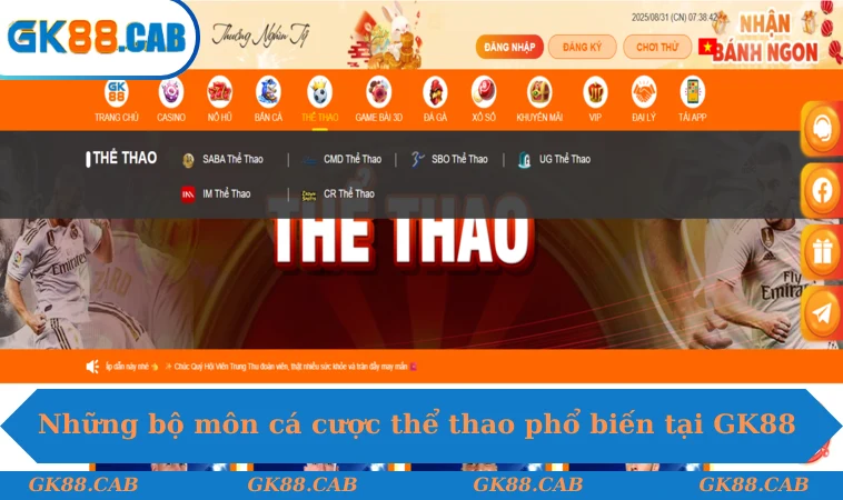 Những bộ môn cá cược thể thao phổ biến tại GK88