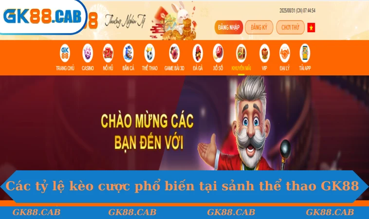 Các tỷ lệ kèo cược phổ biến tại sảnh thể thao GK88